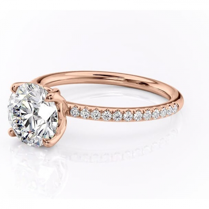 Inel de logodnă Jessamine din aur Rose 14kt cu moissanite tăietură rotundă – Montură pavé rafinată pentru profil înalt | Personalizează și configurează gratuit online [7]