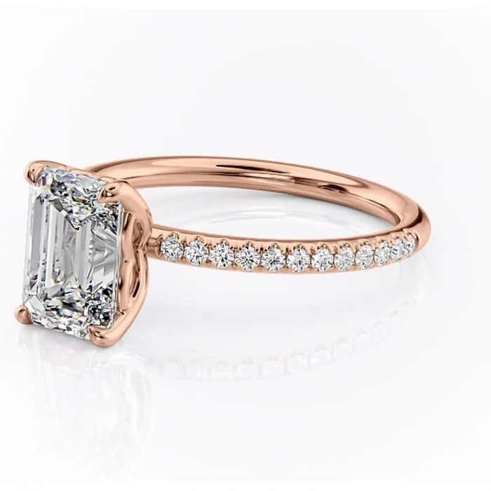 Inel de logodnă Jessamine din aur Rose 14kt cu moissanite tăietură smarald – Montură pavé rafinată pentru profil înalt | Personalizează și configurează gratuit online [7]