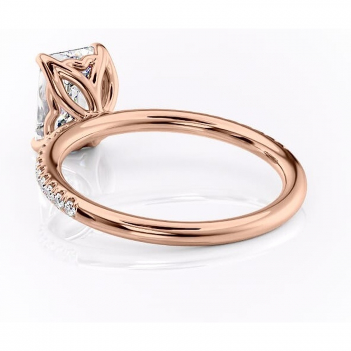 Inel de logodnă Jessamine din aur Rose 14kt cu moissanite tăietură smarald – Montură pavé rafinată pentru profil înalt | Personalizează și configurează gratuit online [4]