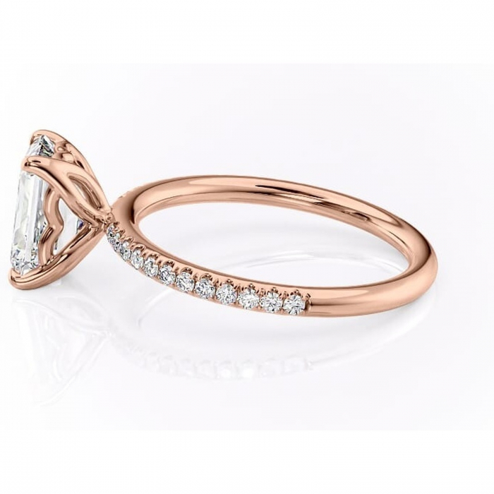 Inel de logodnă Jessamine din aur Rose 14kt cu moissanite tăietură smarald – Montură pavé rafinată pentru profil înalt | Personalizează și configurează gratuit online [6]