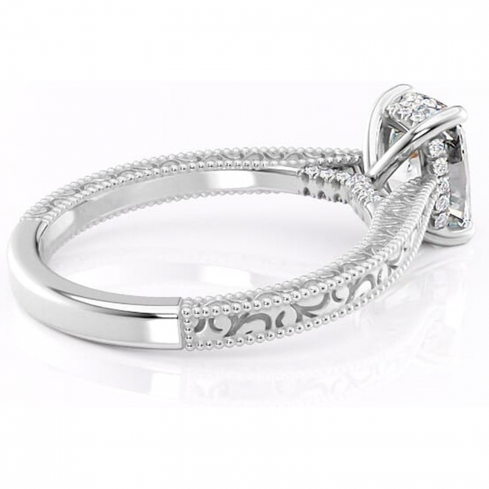 Inel de logodnă Jovie din aur Alb 14kt cu moissanite tăietură pernă – Halo ascuns rafinată pentru profil înalt | Personalizează și configurează gratuit online [3]