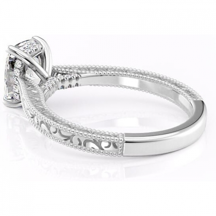 Inel de logodnă Jovie din aur Alb 14kt cu moissanite tăietură pernă – Halo ascuns rafinată pentru profil înalt | Personalizează și configurează gratuit online [5]