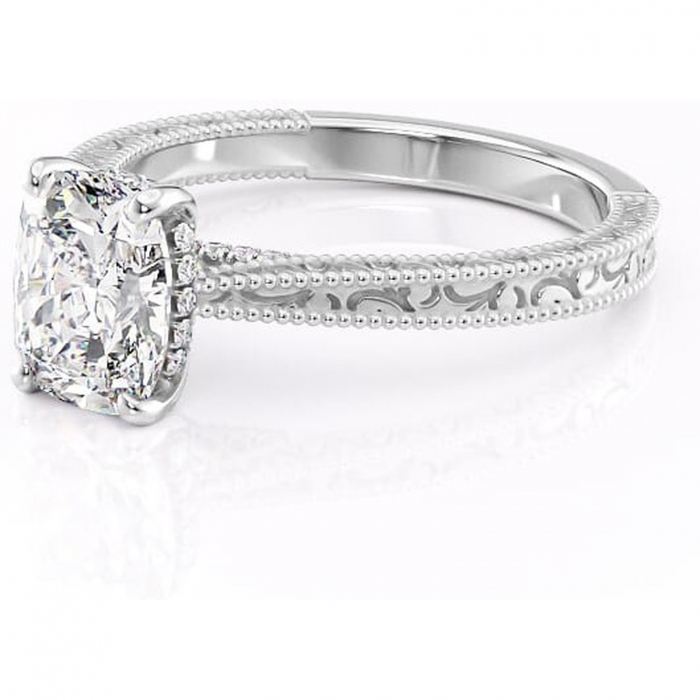 Inel de logodnă Jovie din aur Alb 14kt cu moissanite tăietură pernă – Halo ascuns rafinată pentru profil înalt | Personalizează și configurează gratuit online [7]