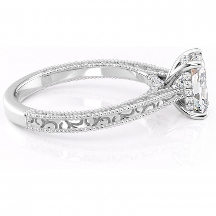 Inel de logodnă Jovie din aur Alb 14kt cu moissanite tăietură pernă – Halo ascuns rafinată pentru profil înalt | Personalizează și configurează gratuit online [2]