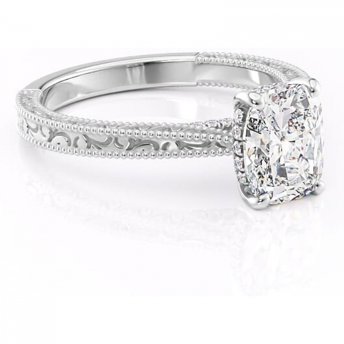 Inel de logodnă Jovie din aur Alb 14kt cu moissanite tăietură pernă – Halo ascuns rafinată pentru profil înalt | Personalizează și configurează gratuit online [1]