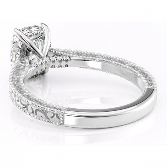 Inel de logodnă Jovie din aur Alb 14kt cu moissanite tăietură pernă – Halo ascuns rafinată pentru profil înalt | Personalizează și configurează gratuit online [4]