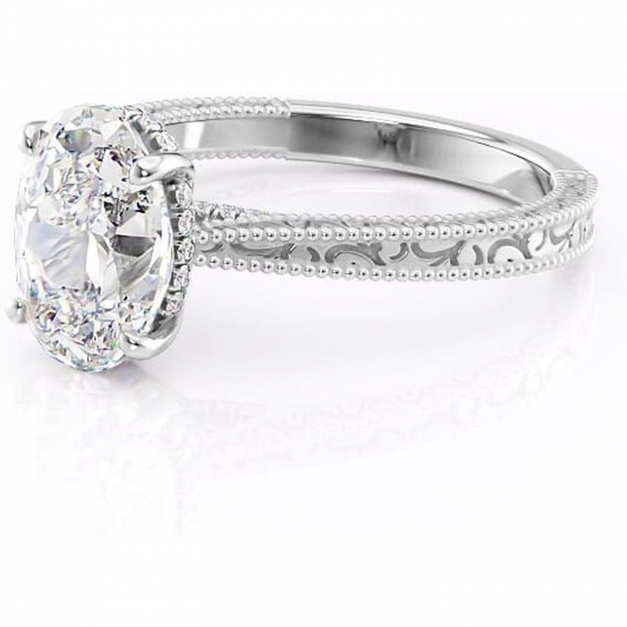 Inel de logodnă Jovie din aur Alb 14kt cu moissanite tăietură ovală – Halo ascuns rafinată pentru profil înalt | Personalizează și configurează gratuit online [7]