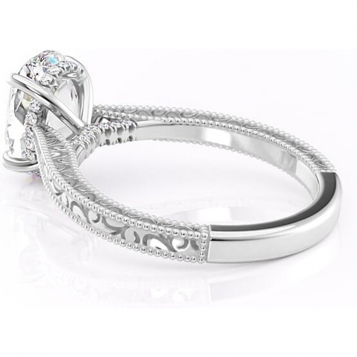 Inel de logodnă Jovie din aur Alb 14kt cu moissanite tăietură ovală – Halo ascuns rafinată pentru profil înalt | Personalizează și configurează gratuit online [5]