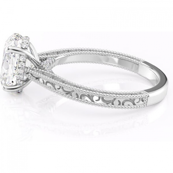 Inel de logodnă Jovie din aur Alb 14kt cu moissanite tăietură ovală – Halo ascuns rafinată pentru profil înalt | Personalizează și configurează gratuit online [6]