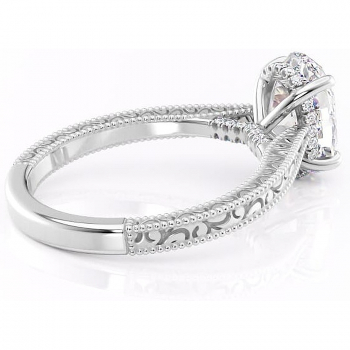 Inel de logodnă Jovie din aur Alb 14kt cu moissanite tăietură ovală – Halo ascuns rafinată pentru profil înalt | Personalizează și configurează gratuit online [3]