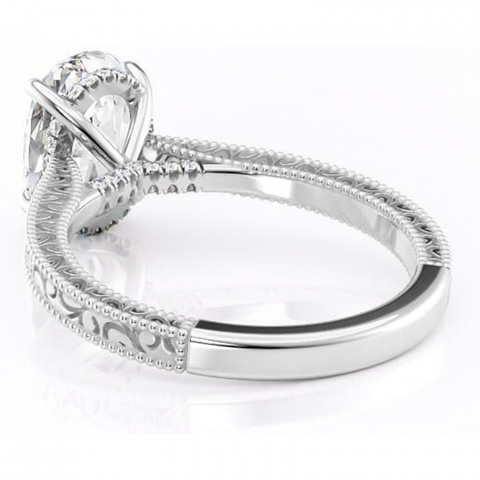 Inel de logodnă Jovie din aur Alb 14kt cu moissanite tăietură ovală – Halo ascuns rafinată pentru profil înalt | Personalizează și configurează gratuit online [4]