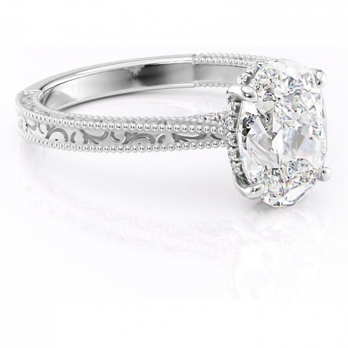 Inel de logodnă Jovie din aur Alb 14kt cu moissanite tăietură ovală – Halo ascuns rafinată pentru profil înalt | Personalizează și configurează gratuit online [1]