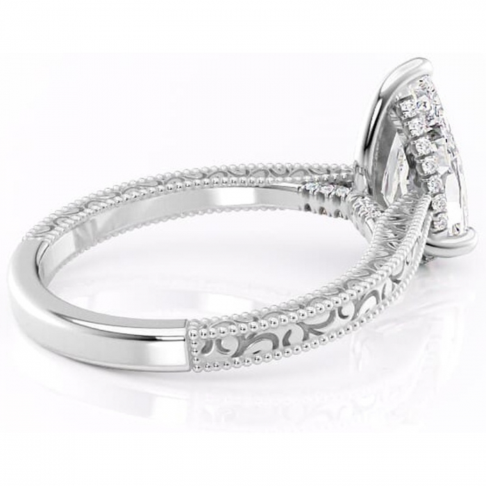 Inel de logodnă Jovie din aur Alb 18kt cu moissanite tăietură pară – Halo ascuns rafinată pentru profil înalt | Personalizează și configurează gratuit online [3]