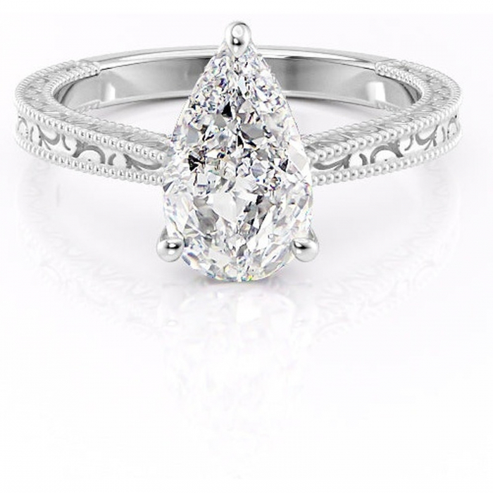 Inel de logodnă Jovie din aur Alb 18kt cu moissanite tăietură pară – Halo ascuns rafinată pentru profil înalt | Personalizează și configurează gratuit online [6]