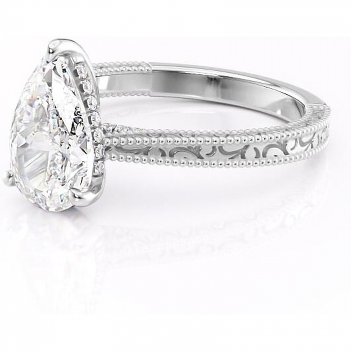 Inel de logodnă Jovie din aur Alb 18kt cu moissanite tăietură pară – Halo ascuns rafinată pentru profil înalt | Personalizează și configurează gratuit online [7]