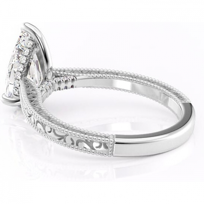 Inel de logodnă Jovie din aur Alb 18kt cu moissanite tăietură pară – Halo ascuns rafinată pentru profil înalt | Personalizează și configurează gratuit online [5]