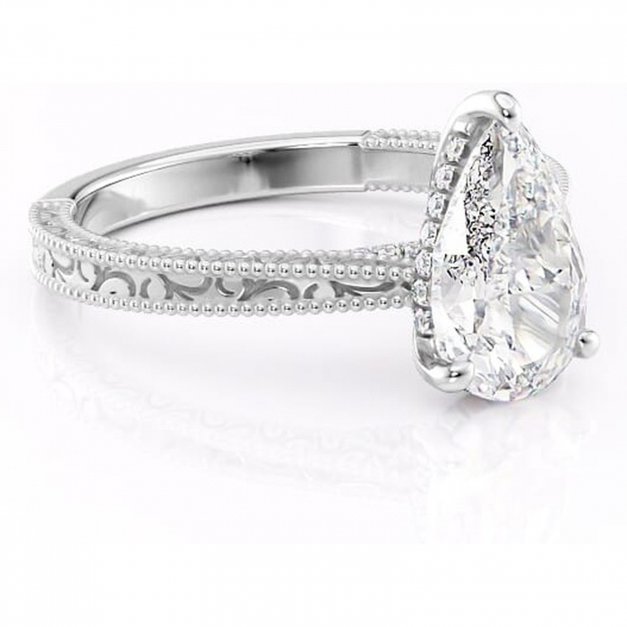 Inel de logodnă Jovie din aur Alb 18kt cu moissanite tăietură pară – Halo ascuns rafinată pentru profil înalt | Personalizează și configurează gratuit online [1]