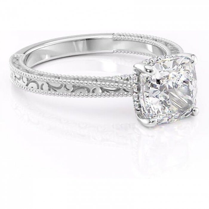 Inel de logodnă Jovie din aur Alb 18kt cu moissanite tăietură pernă – Halo ascuns rafinată pentru profil înalt | Personalizează și configurează gratuit online [1]