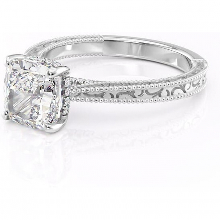 Inel de logodnă Jovie din aur Alb 18kt cu moissanite tăietură pernă – Halo ascuns rafinată pentru profil înalt | Personalizează și configurează gratuit online [7]