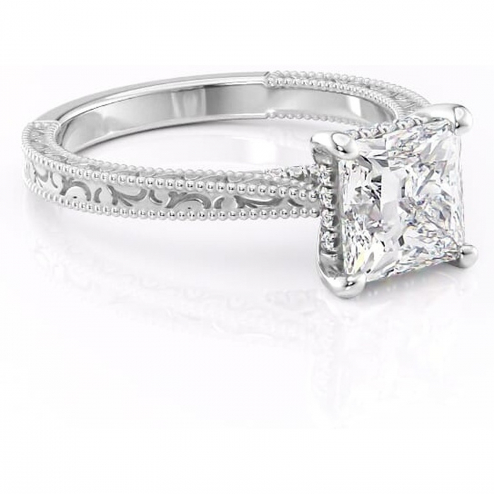 Inel de logodnă Jovie din aur Alb 14kt cu moissanite tăietură princess – Halo ascuns rafinată pentru profil înalt | Personalizează și configurează gratuit online [1]