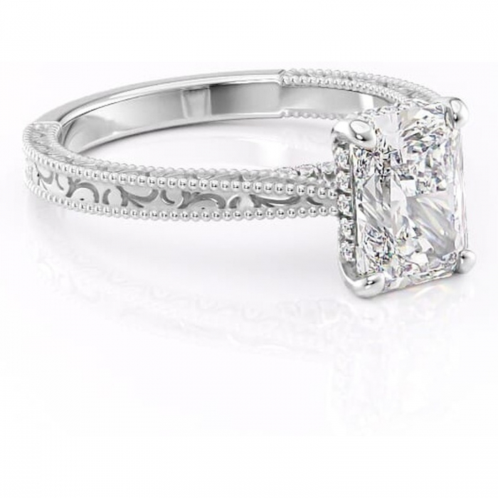 Inel de logodnă Jovie din aur Alb 14kt cu moissanite tăietură radiantă – Halo ascuns rafinată pentru profil înalt | Personalizează și configurează gratuit online [1]