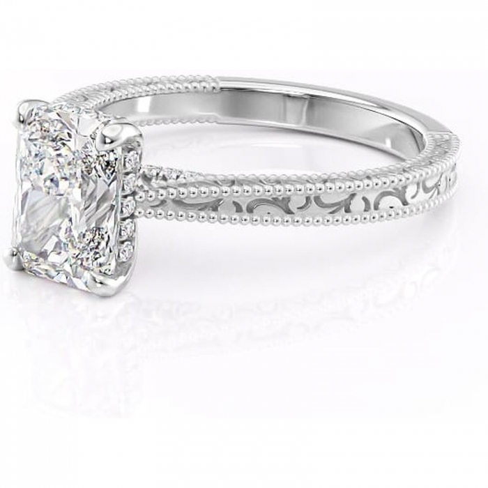 Inel de logodnă Jovie din aur Alb 14kt cu moissanite tăietură radiantă – Halo ascuns rafinată pentru profil înalt | Personalizează și configurează gratuit online [7]