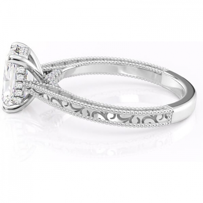 Inel de logodnă Jovie din aur Alb 14kt cu moissanite tăietură radiantă – Halo ascuns rafinată pentru profil înalt | Personalizează și configurează gratuit online [6]