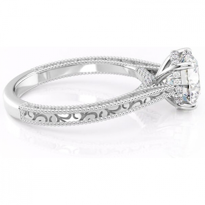 Inel de logodnă Jovie din aur Alb 14kt cu moissanite tăietură rotundă – Halo ascuns rafinată pentru profil înalt | Personalizează și configurează gratuit online [2]