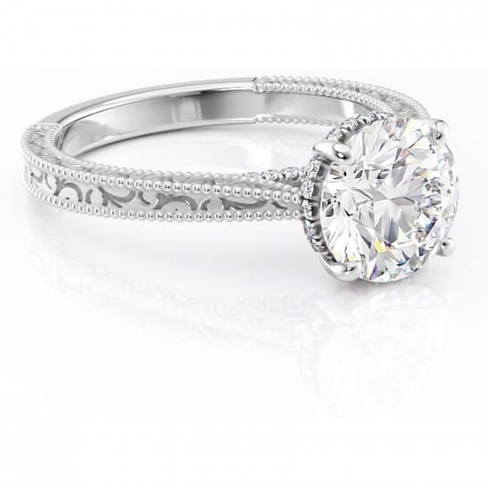 Inel de logodnă Jovie din aur Alb 14kt cu moissanite tăietură rotundă – Halo ascuns rafinată pentru profil înalt | Personalizează și configurează gratuit online [1]