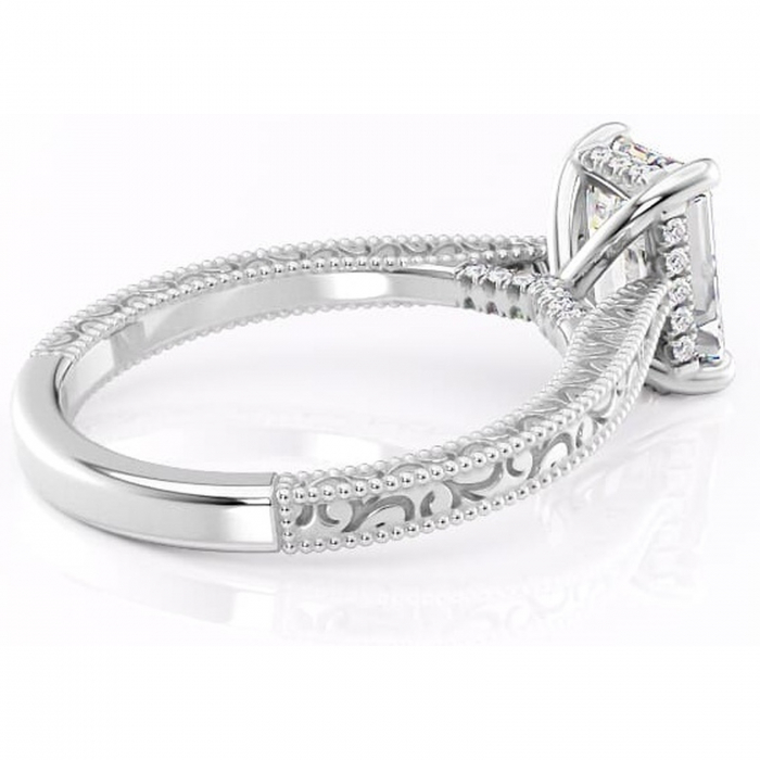 Inel de logodnă Jovie din aur Alb 14kt cu moissanite tăietură smarald – Halo ascuns rafinată pentru profil înalt | Personalizează și configurează gratuit online [3]