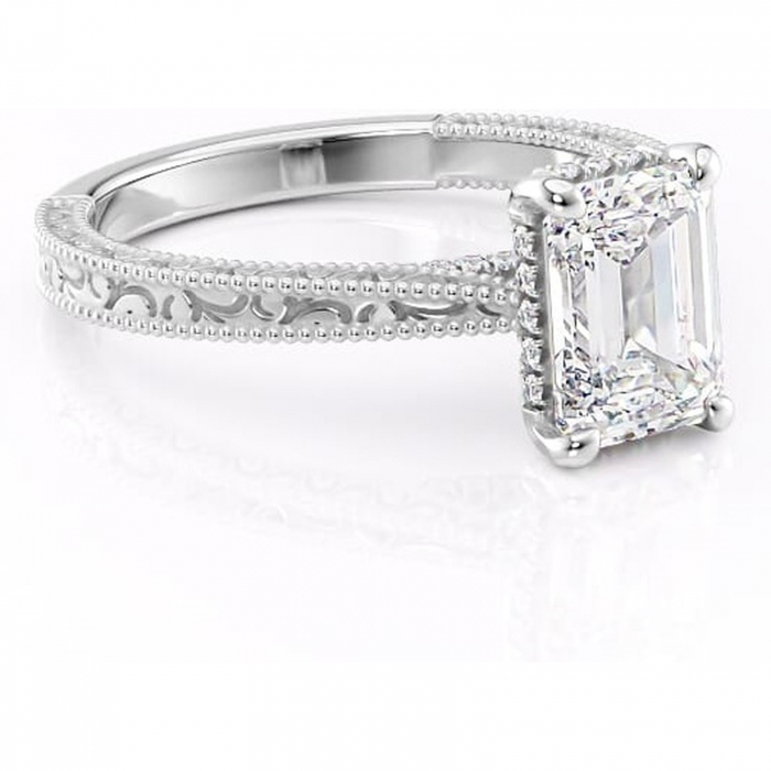 Inel de logodnă Jovie din aur Alb 14kt cu moissanite tăietură smarald – Halo ascuns rafinată pentru profil înalt | Personalizează și configurează gratuit online [1]