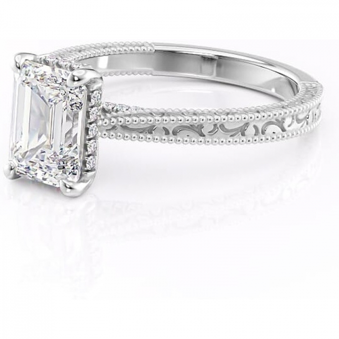 Inel de logodnă Jovie din aur Alb 14kt cu moissanite tăietură smarald – Halo ascuns rafinată pentru profil înalt | Personalizează și configurează gratuit online [7]