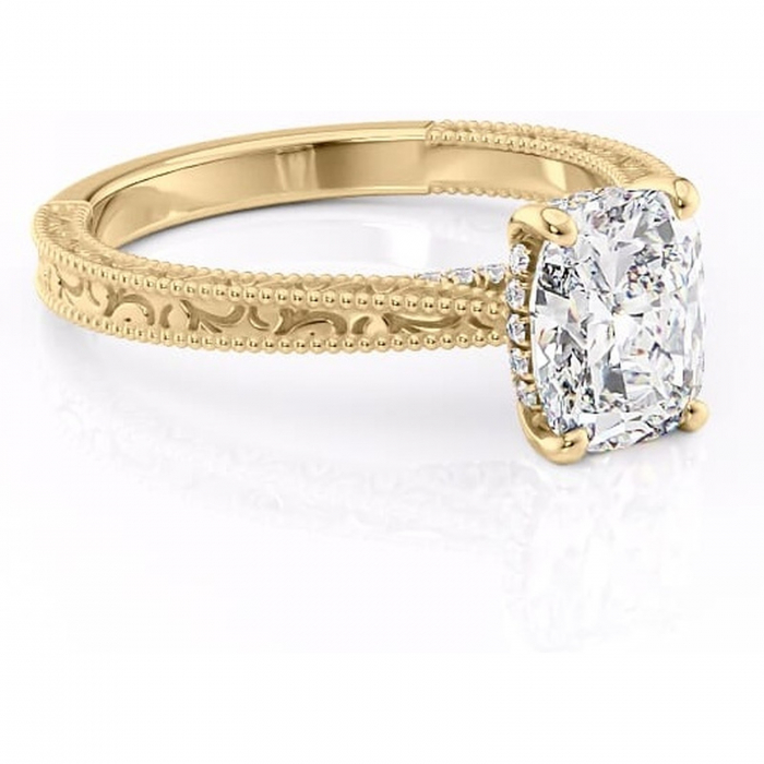 Inel de logodnă Jovie din aur Galben 14kt cu moissanite tăietură pernă – Halo ascuns rafinată pentru profil înalt | Personalizează și configurează gratuit online [1]