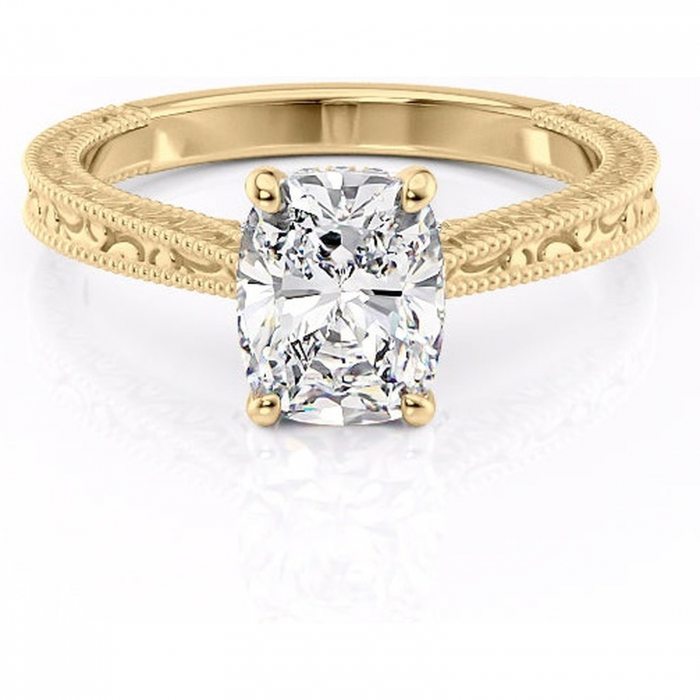 Inel de logodnă Jovie din aur Galben 14kt cu moissanite tăietură pernă – Halo ascuns rafinată pentru profil înalt | Personalizează și configurează gratuit online [2]