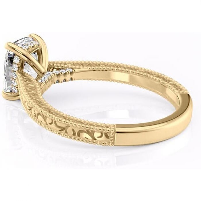 Inel de logodnă Jovie din aur Galben 14kt cu moissanite tăietură pernă – Halo ascuns rafinată pentru profil înalt | Personalizează și configurează gratuit online [5]
