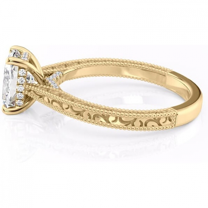 Inel de logodnă Jovie din aur Galben 14kt cu moissanite tăietură pernă – Halo ascuns rafinată pentru profil înalt | Personalizează și configurează gratuit online [6]