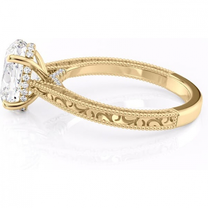 Inel de logodnă Jovie din aur Galben 14kt cu moissanite tăietură ovală – Halo ascuns rafinată pentru profil înalt | Personalizează și configurează gratuit online [6]