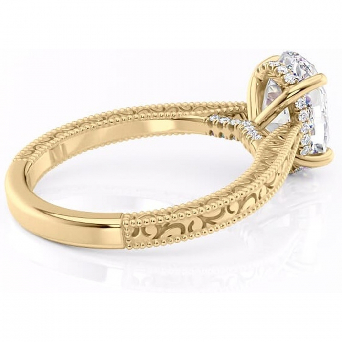 Inel de logodnă Jovie din aur Galben 14kt cu moissanite tăietură ovală – Halo ascuns rafinată pentru profil înalt | Personalizează și configurează gratuit online [3]