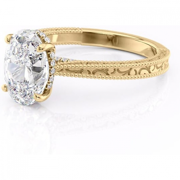 Inel de logodnă Jovie din aur Galben 14kt cu moissanite tăietură ovală – Halo ascuns rafinată pentru profil înalt | Personalizează și configurează gratuit online [7]