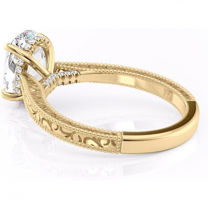 Inel de logodnă Jovie din aur Galben 14kt cu moissanite tăietură ovală – Halo ascuns rafinată pentru profil înalt | Personalizează și configurează gratuit online [5]