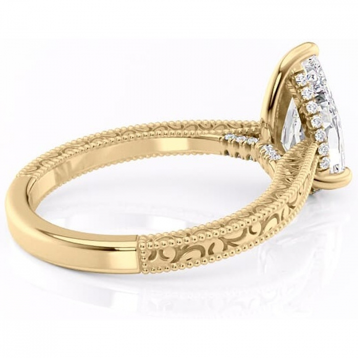 Inel de logodnă Jovie din aur Galben 18kt cu moissanite tăietură pară – Halo ascuns rafinată pentru profil înalt | Personalizează și configurează gratuit online [3]