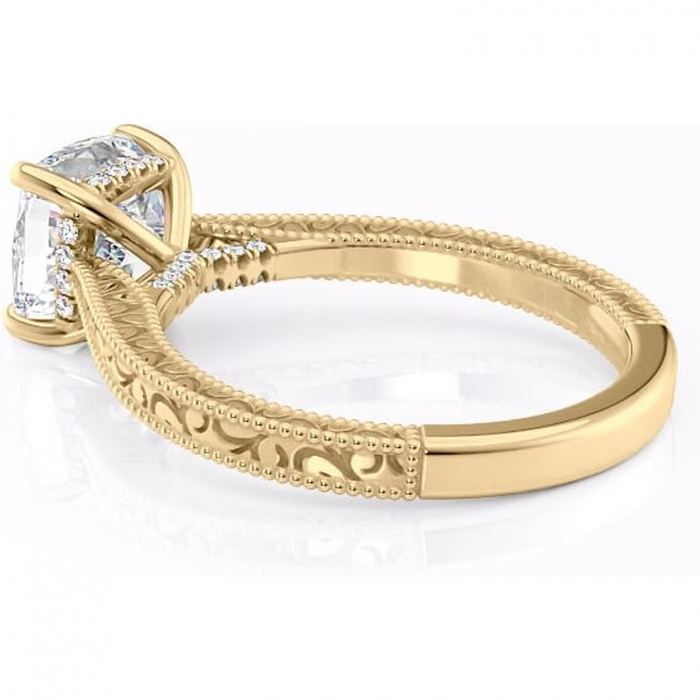 Inel de logodnă Jovie din aur Galben 18kt cu moissanite tăietură pernă – Halo ascuns rafinată pentru profil înalt | Personalizează și configurează gratuit online [5]