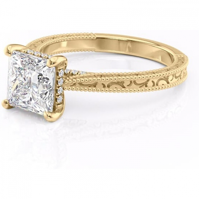 Inel de logodnă Jovie din aur Galben 14kt cu moissanite tăietură princess – Halo ascuns rafinată pentru profil înalt | Personalizează și configurează gratuit online [7]