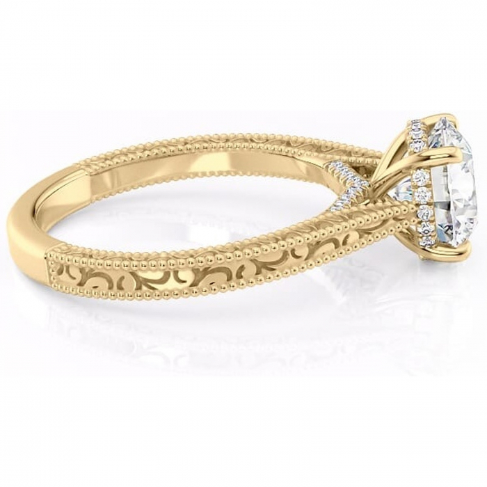 Inel de logodnă Jovie din aur Galben 14kt cu moissanite tăietură rotundă – Halo ascuns rafinată pentru profil înalt | Personalizează și configurează gratuit online [2]