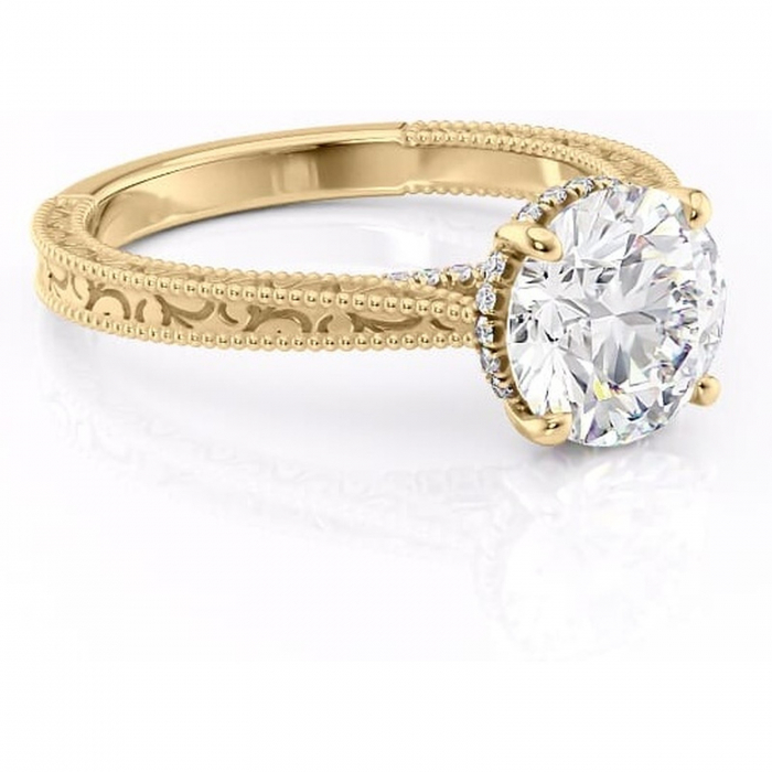 Inel de logodnă Jovie din aur Galben 14kt cu moissanite tăietură rotundă – Halo ascuns rafinată pentru profil înalt | Personalizează și configurează gratuit online [1]