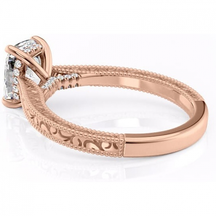 Inel de logodnă Jovie din aur Rose 14kt cu moissanite tăietură pernă – Halo ascuns rafinată pentru profil înalt | Personalizează și configurează gratuit online [5]