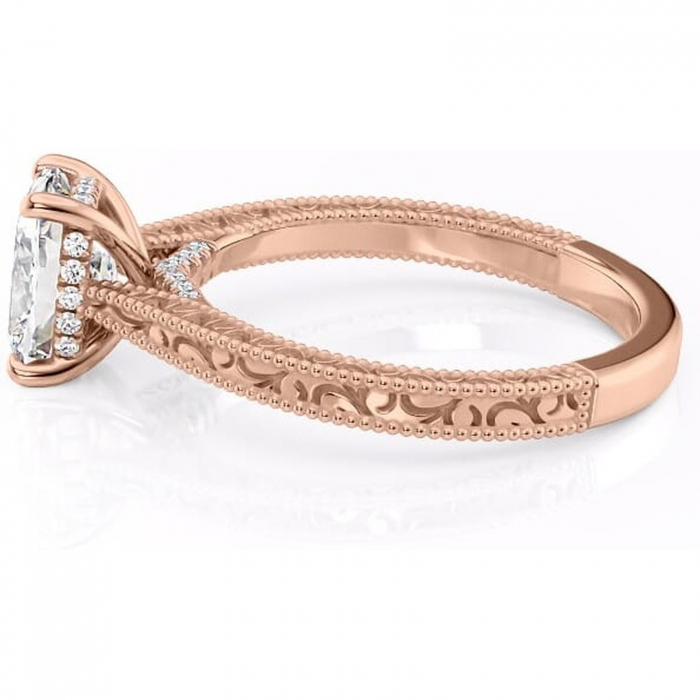 Inel de logodnă Jovie din aur Rose 14kt cu moissanite tăietură pernă – Halo ascuns rafinată pentru profil înalt | Personalizează și configurează gratuit online [6]