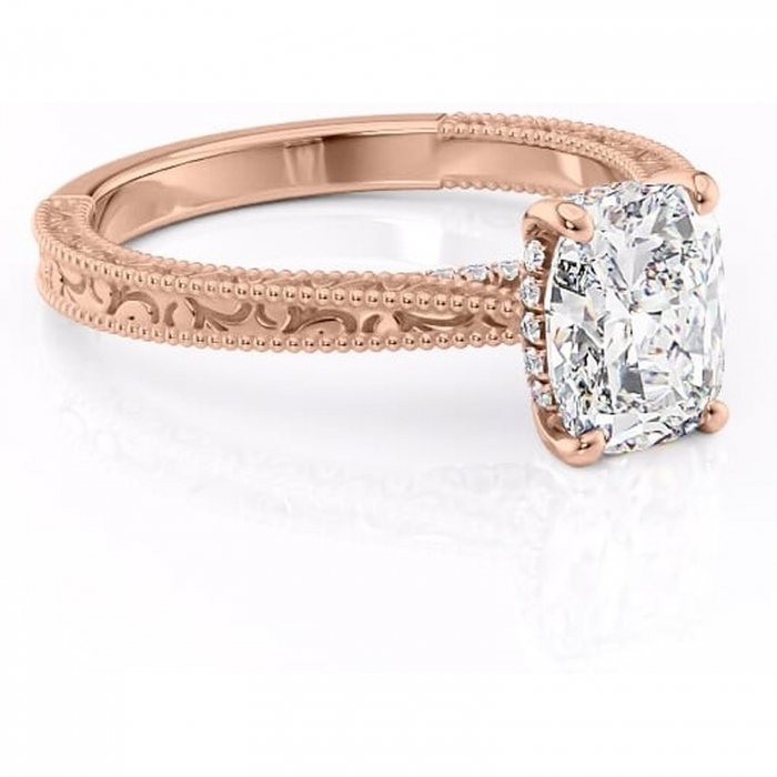 Inel de logodnă Jovie din aur Rose 14kt cu moissanite tăietură pernă – Halo ascuns rafinată pentru profil înalt | Personalizează și configurează gratuit online [1]