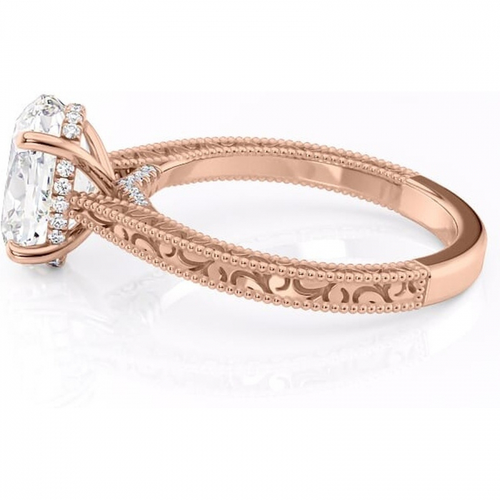 Inel de logodnă Jovie din aur Rose 14kt cu moissanite tăietură ovală – Halo ascuns rafinată pentru profil înalt | Personalizează și configurează gratuit online [6]