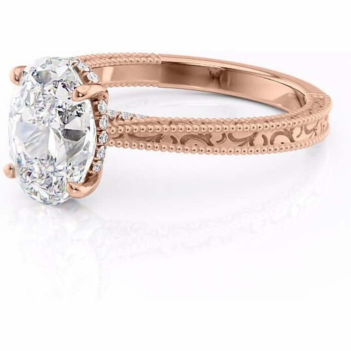 Inel de logodnă Jovie din aur Rose 14kt cu moissanite tăietură ovală – Halo ascuns rafinată pentru profil înalt | Personalizează și configurează gratuit online [7]